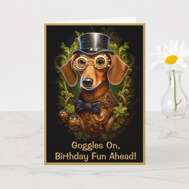 Carte Steampunk Anniversaire Saucisse Chien Personnalisé (Petite plante)