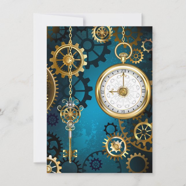 Carte Steampunk Arrière - plan turquoise avec Gears (Devant)
