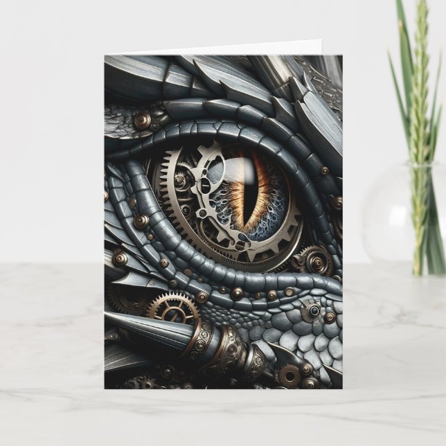 Carte Steampunk Dragon Eye Closeup Ai Art (Devant)