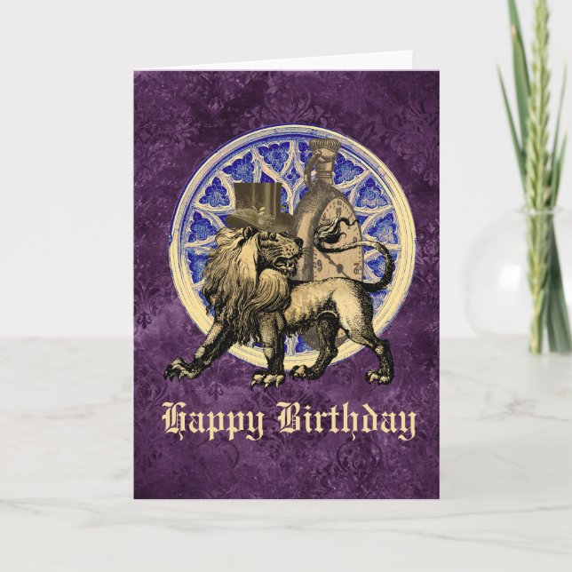 Carte Steampunk Voyageurs Lion Personnalisable Anniversa (Devant)