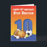 Carte Step Brother 10th Birthday Sports Balls<br><div class="desc">Ne manquez jamais une fête d’anniversaire qui aura lieu bientôt. C'est le jour où votre frère va avoir son 10e anniversaire. Cette carte sera parfaite pour les amateurs de sport comme lui.</div>