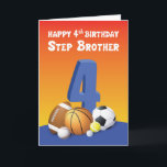 Carte Step Brother 4th Birthday Sports Balls<br><div class="desc">Dans quelques jours seulement,  votre grand frère va fêter son 4ème anniversaire tant attendu. Procurez-vous cette carte plus tôt afin que vous puissiez lui donner cette carte quand viendra son jour de célébration.</div>