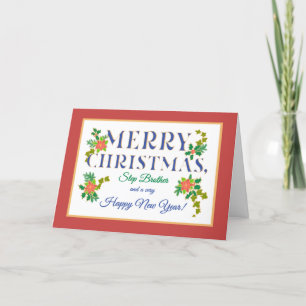 Carte Step Brother, Poinsettias Holly Ivy Christmas Card