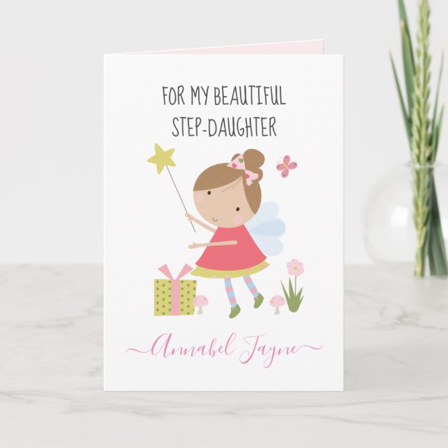 Carte Step Fille anniversaire fée filles rose whimsical (Devant)