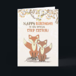 Carte Step Sister Anniversaire Renards, Feuilles sur les<br><div class="desc">Souhaitez à votre belle soeur heureux anniversaire avec ces renards doux et tendance. Placés devant les feuilles et les branches,  ils sont proéminents et reflètent la joie d'une soeur.</div>