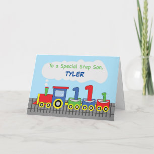 Carte Step Son 1er Anniversaire Train coloré sur la voie