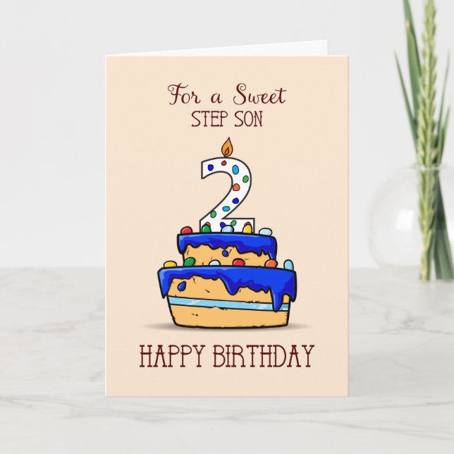 Carte Step Son 2e anniversaire, 2 sur Sweet Blue Cake (Devant)