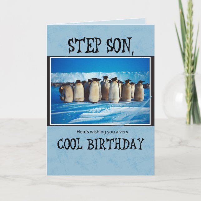 Carte Step Son Birthday, Penguins (Devant)