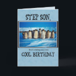 Carte Step Son Birthday, Penguins<br><div class="desc">Wish a very happy Birthday to your Step Son with this great card in blue,  white and black colors. These penguins from the South Pole are ready for the party.</div>