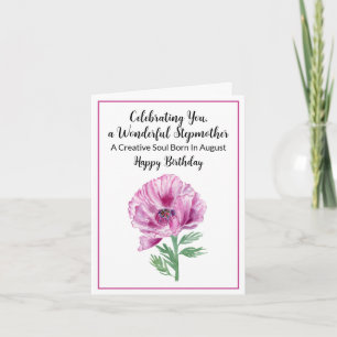 Carte Stepmère Joyeux Août Anniversaire Purple Poppy