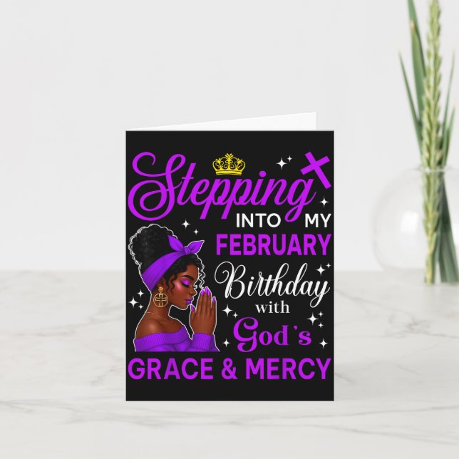 Carte Stepng Into My February Birthday Black Afro Woman  (Devant)