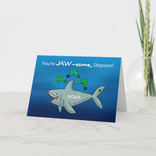 Carte Stepson Jour de la Saint Patrick Shark avec Shamro (Devant)