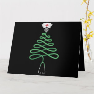 Carte Stethoscope Sapin de Noël Infirmière Tenue de bloc