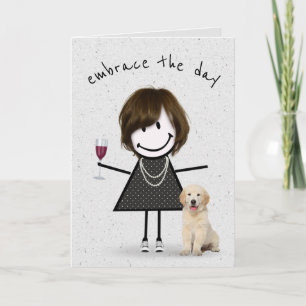 Carte Stick Figure Anniversaire fille avec chien