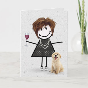 Carte Stick Figure Anniversaire fille avec Golden Retrie