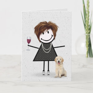Carte Stick Figure Anniversaire fille avec Golden Retrie