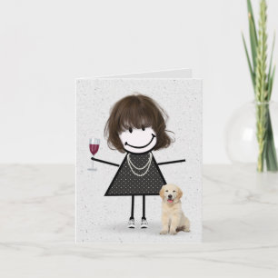 Carte Stick Figure Anniversaire fille avec Golden Retrie