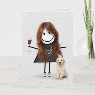 Carte Stick Figure Anniversaire fille avec Golden Retrie