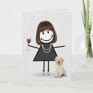 Carte Stick Figure Anniversaire fille avec Golden Retrie