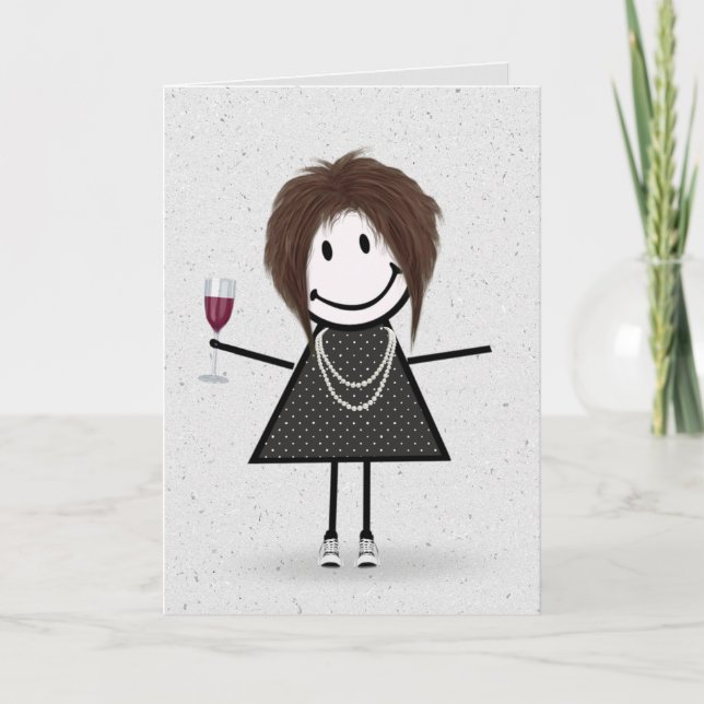 Carte Stick Figure Anniversaire fille avec vin rouge (Devant)