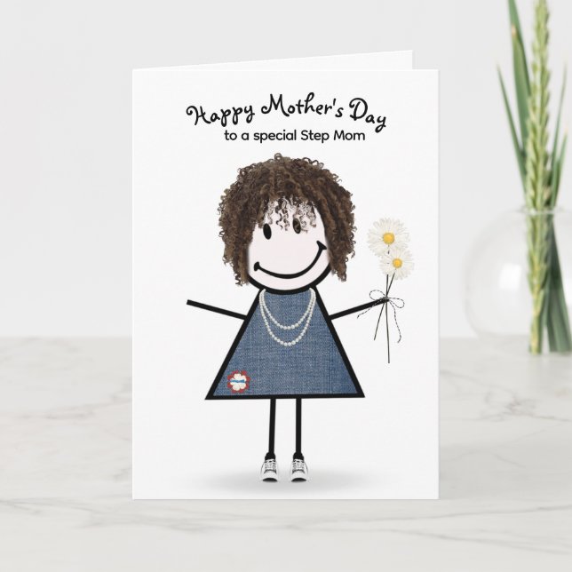 Carte Stick Figure Fête des Mères Fille pour Stepmaman (Devant)