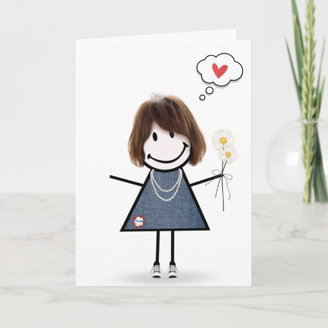 Carte Stick Figure Girl Thinking of You (Devant)