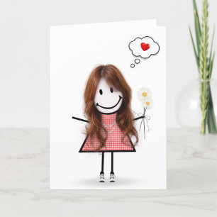 Carte Stick Figure Girl Thinking of You