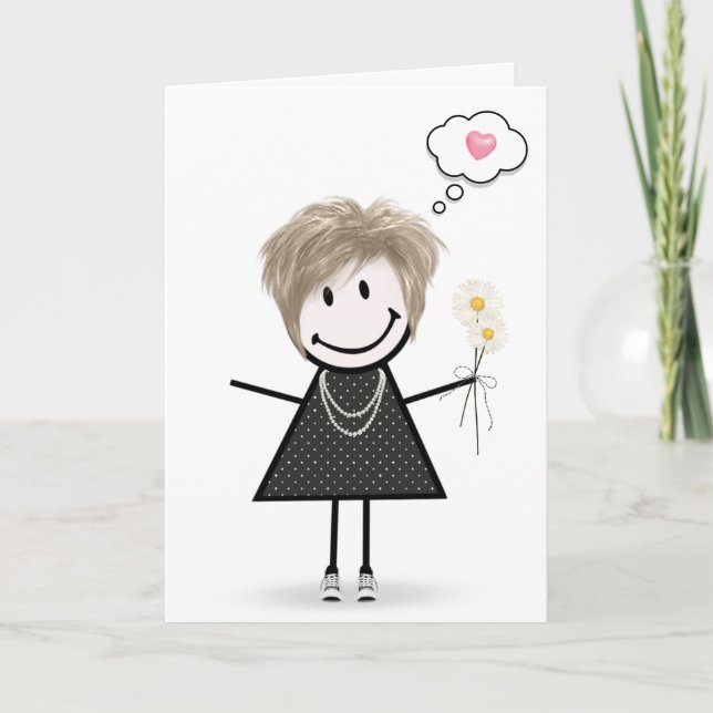Carte Stick Figure Girl Thinking of You (Devant)