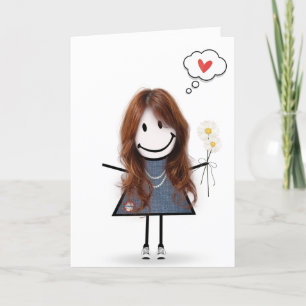 Carte Stick Figure Girl Thinking of You