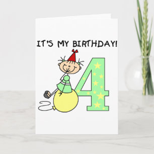 Carte Stick Girl 4th Birthday Tshirts et cadeaux