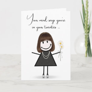 Carte Stick Girl d'anniversaire avec Daisy Bouquet