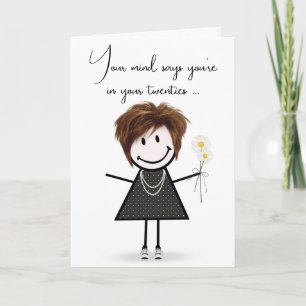 Carte Stick Girl d'anniversaire avec Daisy Bouquet