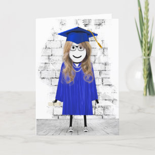 Carte Stick Girl Graduate avec cheveux et diplôme
