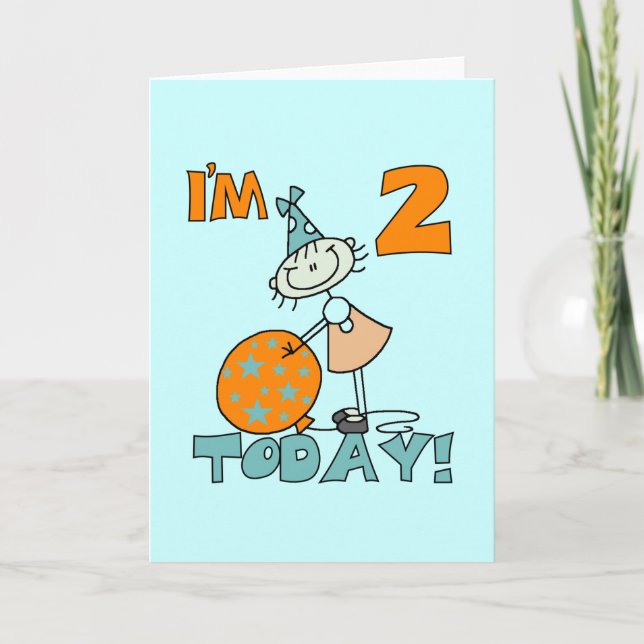 Carte Stick Girl I'm 2 Today Tshirts et cadeaux (Devant)
