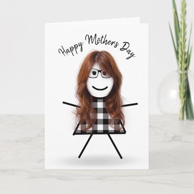 Carte Stick Girl with Hair for Mother's Day (Devant)