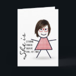Carte Stick Girl with Hair For Sister<br><div class="desc">Mignonne fille avec cheveux,  lunettes rouges,  et en vichy robe sur un arrière - plan blanc pour l'anniversaire de la soeur. La couleur Arrière - plan peut être modifiée.</div>