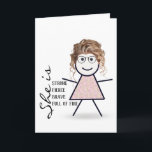 Carte Stick Girl with Hair For Sister<br><div class="desc">Mignonne fille bâton avec cheveux,  lunettes,  et robe florale sur un arrière - plan blanc pour l'anniversaire de la soeur. La couleur Arrière - plan peut être modifiée.</div>