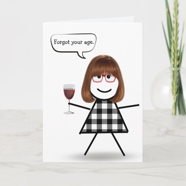 Carte Stick Girl with Red Wine Belated Anniversaire (Devant)