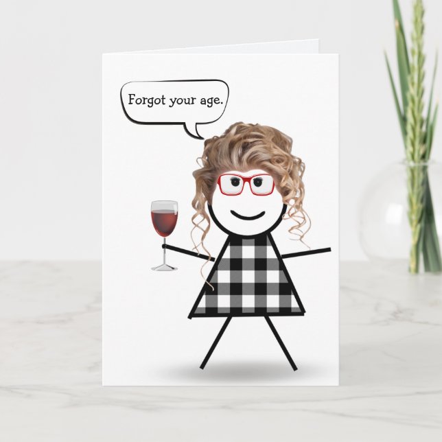 Carte Stick Girl with Red Wine Belated Anniversaire (Devant)