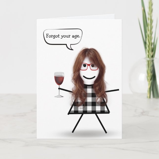 Carte Stick Girl with Red Wine Belated Anniversaire (Devant)