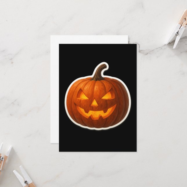 Carte Sticker Citrouille Halloween éffrayant (Devant/Arrière en situation)