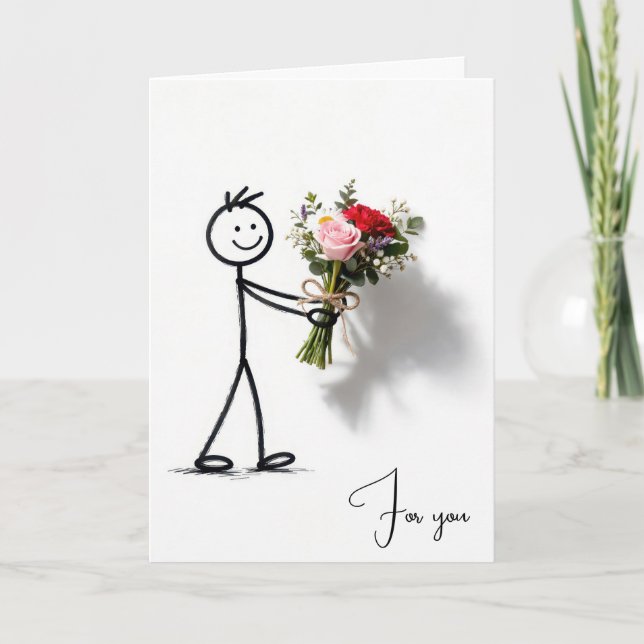 Carte Stickman d'anniversaire avec bouquet de roses (Devant)