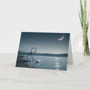 Carte Stickman Pensant à Toi Avec Bateau En Papier