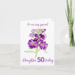 Carte Stock flowers purple daughter 40th birthday card<br><div class="desc">Personalize this card for an extra special touch to suit your needs. Night scented stock flowers purple themed birthday card,  Daughter 50 years card. Artwork is adapted from an original watercolour painting by Sarah Trett.</div>