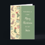 Carte Stockage & Cadeaux Soeur Joyeux Noël<br><div class="desc">Joyeux Noël pour la carte soeur avec de mignons bas,  cadeaux et sucres de canne motif et verset réfléchi.</div>