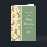 Carte Stockage & Cadeaux Soeur Joyeux Noël<br><div class="desc">Joyeux Noël pour la carte soeur avec de mignons bas,  cadeaux et sucres de canne motif et verset réfléchi.</div>