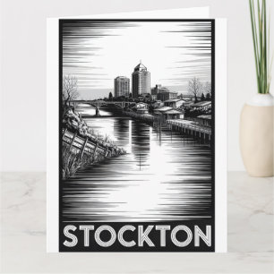 Carte Stockton Californie Skyline Noir Blanc Gravure sur