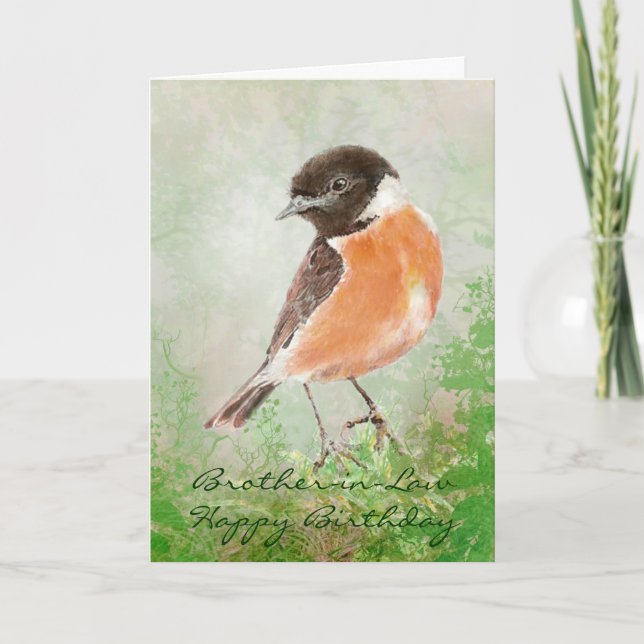 Carte Stonechat Bird Joyeux Anniversaire Frère-en-Droit (Devant)