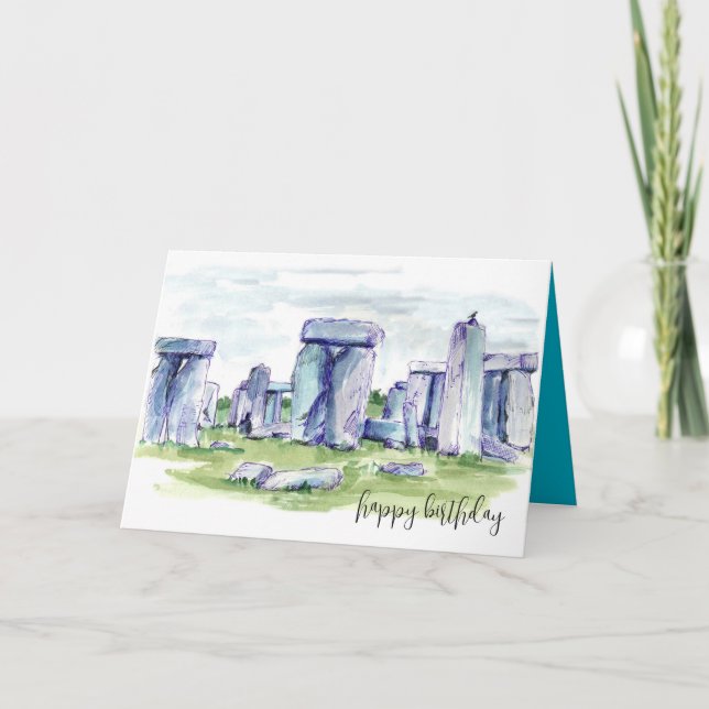 Carte Stonehenge Happy Birthday Rocks Blackbird (Devant)