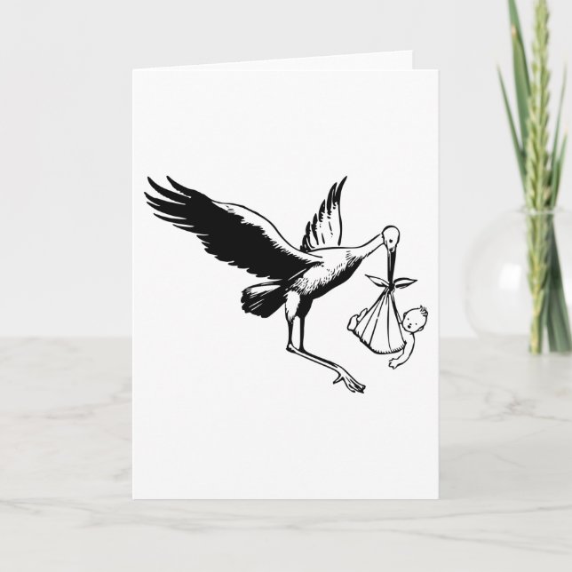 Carte Stork Livrant Baby Vintage Look Félicitations (Devant)